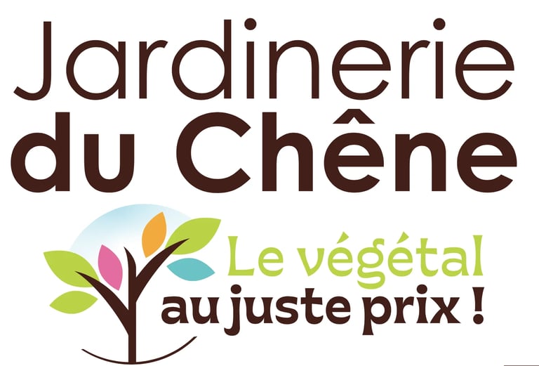 Jardinerie du Chêne logo avec arbre stylisé et texte Le végétal au juste prix